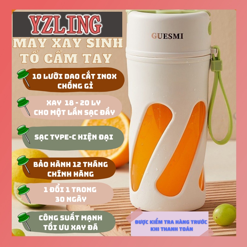 Máy Xay Sinh Tố Cầm Tay Mini GUESMI 400ml 12 lưỡi Bản Nâng Cấp 2023 Nghiền Đá, chính hãng Máy Xay Đa Năng Sử Dụng Pin