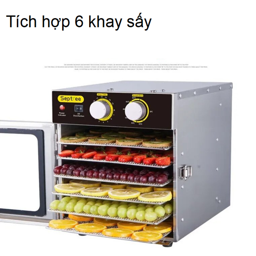 Máy sấy thực phẩm 6 khay  Thương hiệu Mỹ Septree, Công suất 500W, Tích hợp đèn UV diệt khuẩn - 1 NĂM BẢO HÀNH.