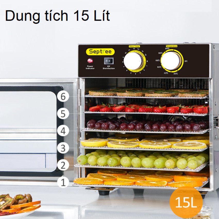 Máy sấy thực phẩm 6 khay  Thương hiệu Mỹ Septree, Công suất 500W, Tích hợp đèn UV diệt khuẩn - 1 NĂM BẢO HÀNH.