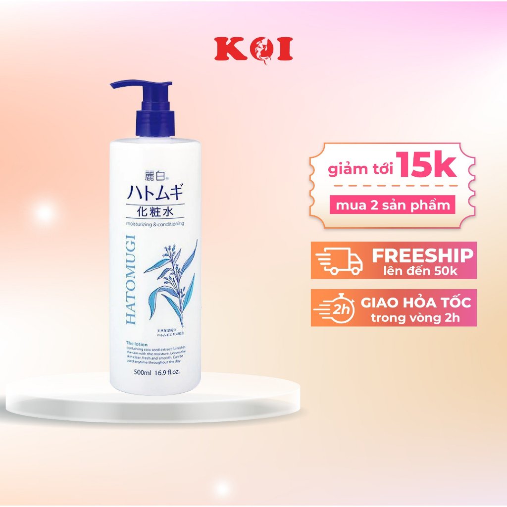 Nước hoa hồng ý dĩ Hatomugi Reihaku The Lotion làm sáng da 500ml có vòi