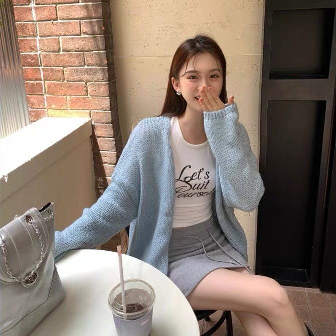 Áo khoác cardigan len hàn quốc tay phồng freesize dưới 60kg, áo len cardigan nữ tay dài kiểu trơn kh