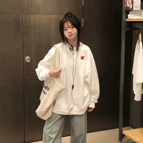 FOCUS local brand fashion hình trái tim Trắng long sleeve áo nỉ sweater nữ unisex oversized levents 100%cotton