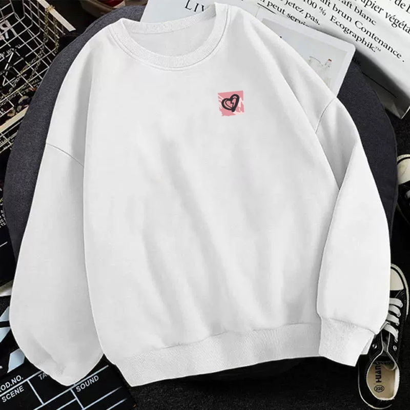 FOCUS local brand fashion hình trái tim Trắng long sleeve áo nỉ sweater nữ unisex oversized levents 100%cotton