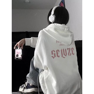 FOCUS local brand fashion vintage Trắng long sleeve áo hoodie nữ form rộng unisex levents 100%cotton