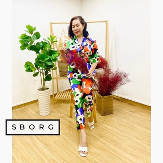 Đồ trung niên SBORG bộ mặc nhà nữ cổ chui lụa mango hoa nhí tay lửng quần dài có túi bigsize 50 - 85kg quà tặng mẹ