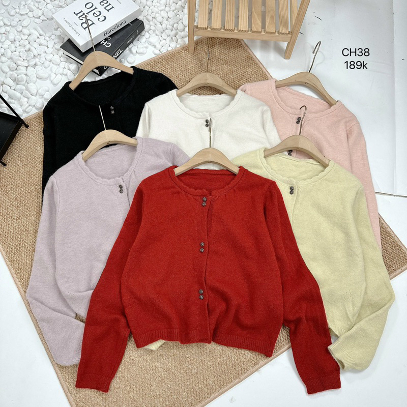 CH38 Áo Khoác Len Cardigan Khuy Hoa Hồng BOCONGANH