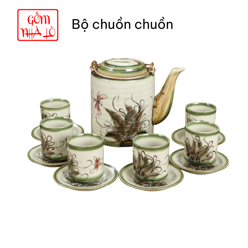 Ấm tích ấm chén gốm sứ Bát Tràng pha trà hãm chè nhiều hoạ tiết vẽ tay dung tích 1.5 lít  Gốm Nhà Lò