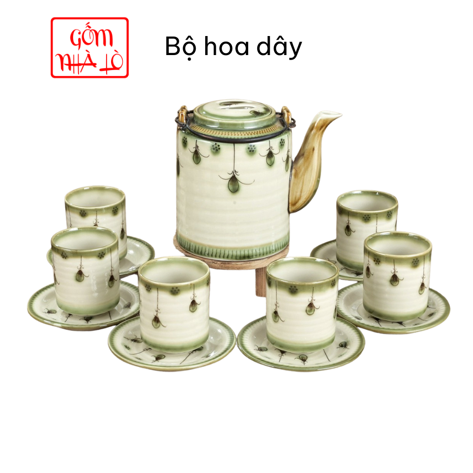 Ấm tích ấm chén gốm sứ Bát Tràng pha trà hãm chè nhiều hoạ tiết vẽ tay dung tích 1.5 lít  Gốm Nhà Lò