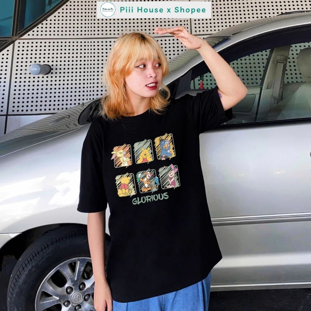 Áo Phông Rộng In Hình Hoạt Hình, Áo Thun Tay Lỡ Oversize Cổ Tròn Phong Cách Hàn Quốc Đơn Giản