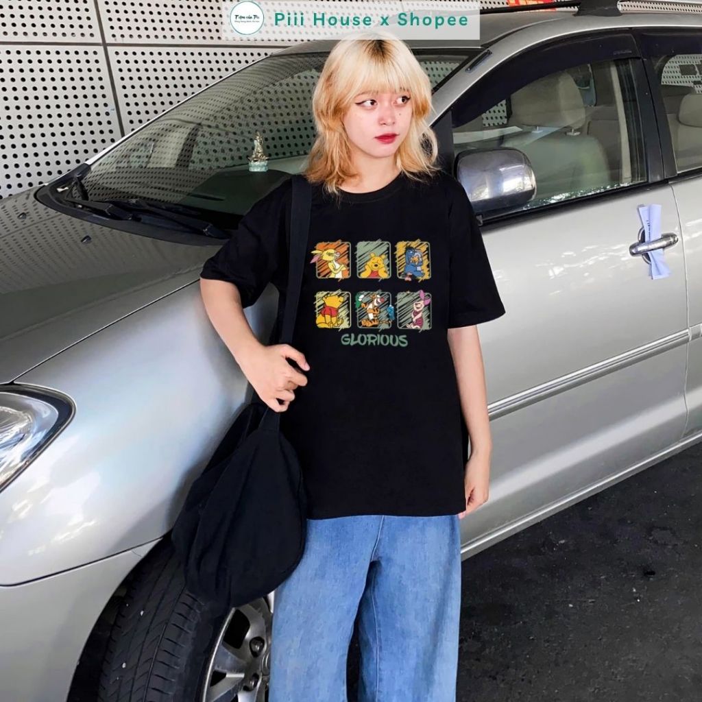 Áo Phông Rộng In Hình Hoạt Hình, Áo Thun Tay Lỡ Oversize Cổ Tròn Phong Cách Hàn Quốc Đơn Giản