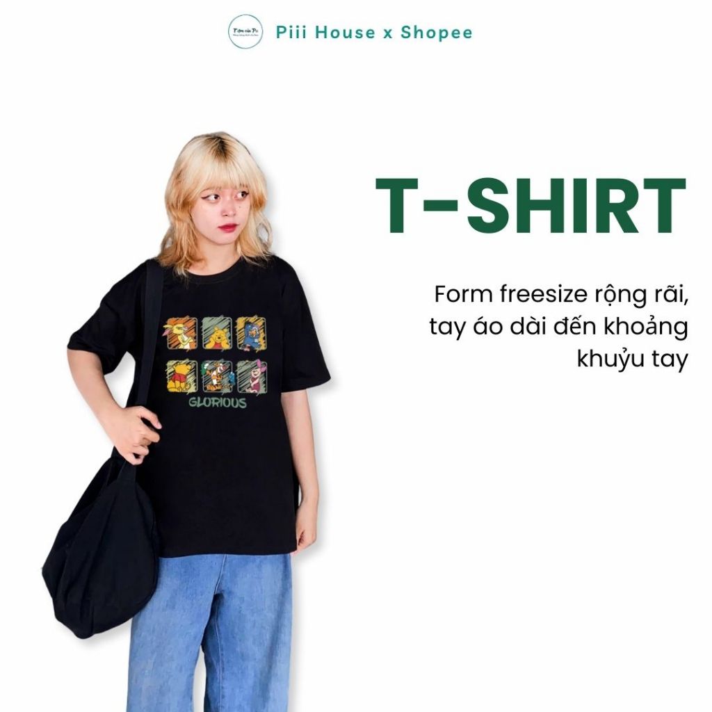 Áo Phông Rộng In Hình Hoạt Hình, Áo Thun Tay Lỡ Oversize Cổ Tròn Phong Cách Hàn Quốc Đơn Giản