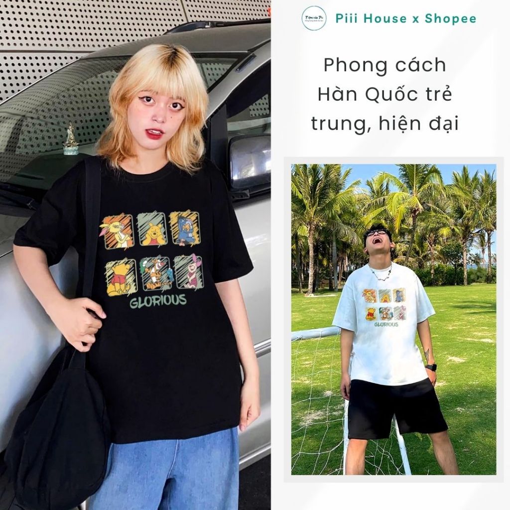 Áo Phông Rộng In Hình Hoạt Hình, Áo Thun Tay Lỡ Oversize Cổ Tròn Phong Cách Hàn Quốc Đơn Giản