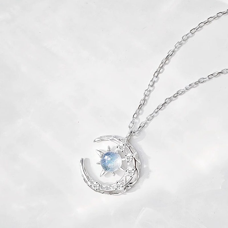 Dây chuyền bạc nữ đá mặt trăng lấp lánh moonstone Phuc Minh Jewelry
