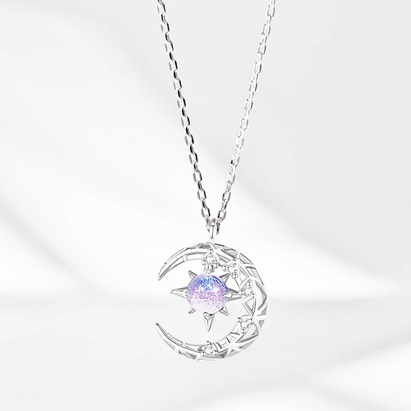 Dây chuyền bạc nữ đá mặt trăng lấp lánh moonstone Phuc Minh Jewelry
