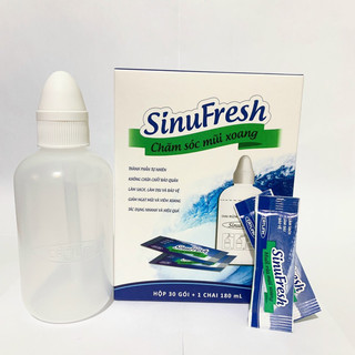 Bình rửa mũi xoang Sinufresh Cát Linh - Hộp 30 gói muối và 1 chai rửa 180ml
