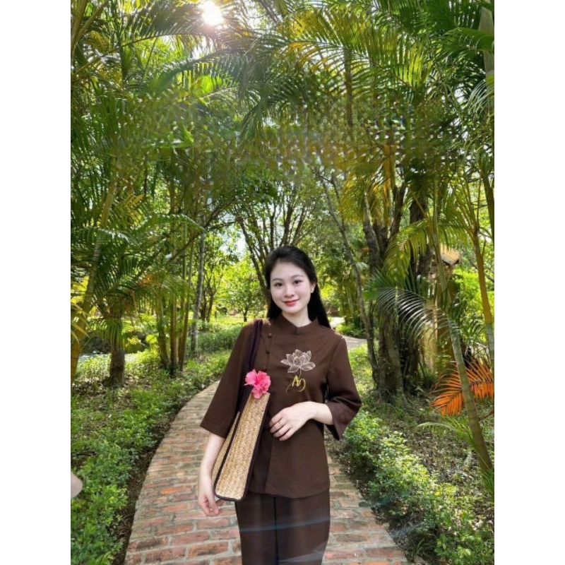 ĐỒ LAM ĐI CHÙA - BỘ NỮ THÊU SEN CHẤT VẢI LINEN MỀM MỊN CAO CẤP