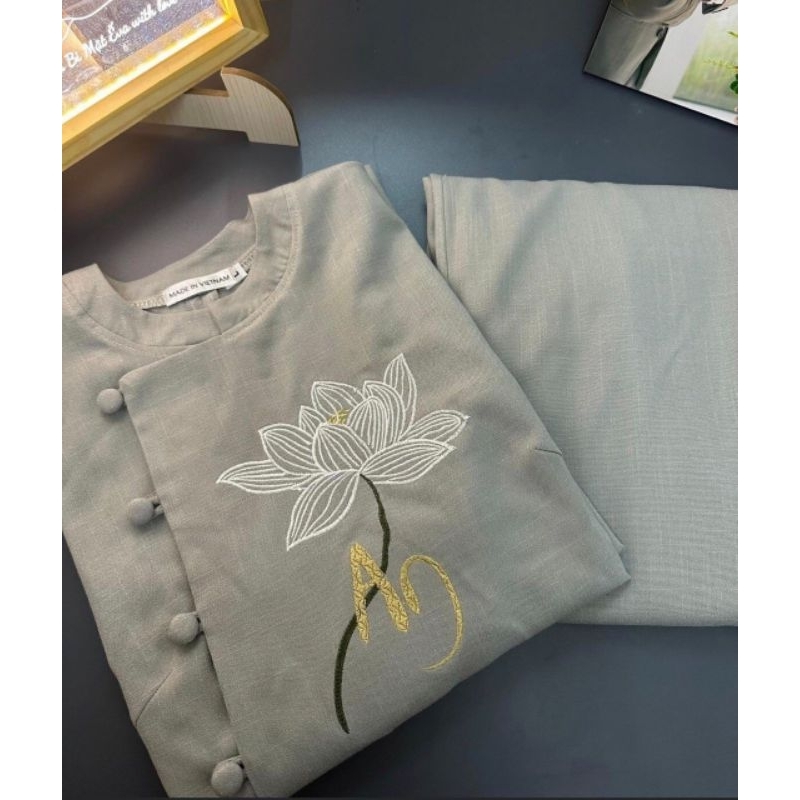 ĐỒ LAM ĐI CHÙA - BỘ NỮ THÊU SEN CHẤT VẢI LINEN MỀM MỊN CAO CẤP