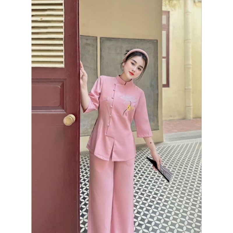 ĐỒ LAM ĐI CHÙA - BỘ NỮ THÊU SEN CHẤT VẢI LINEN MỀM MỊN CAO CẤP