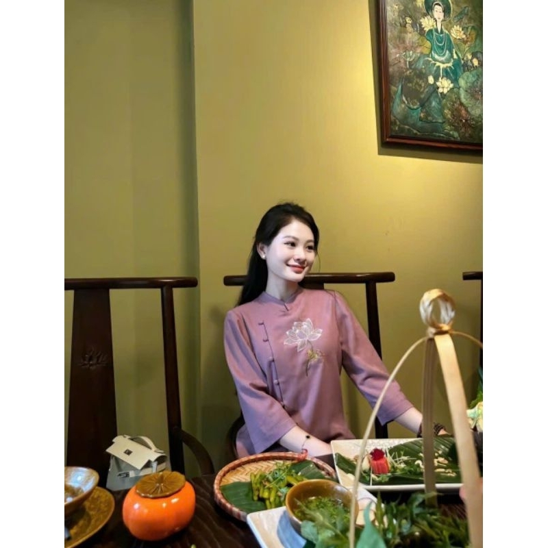 ĐỒ LAM ĐI CHÙA - BỘ NỮ THÊU SEN CHẤT VẢI LINEN MỀM MỊN CAO CẤP