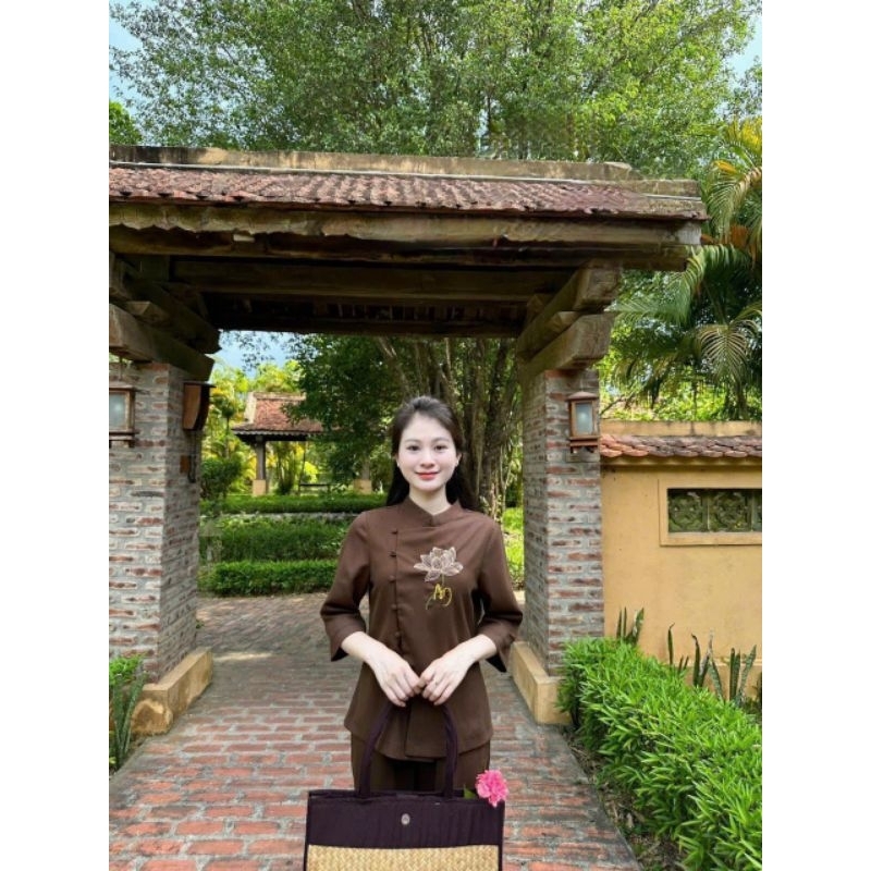 ĐỒ LAM ĐI CHÙA - BỘ NỮ THÊU SEN CHẤT VẢI LINEN MỀM MỊN CAO CẤP