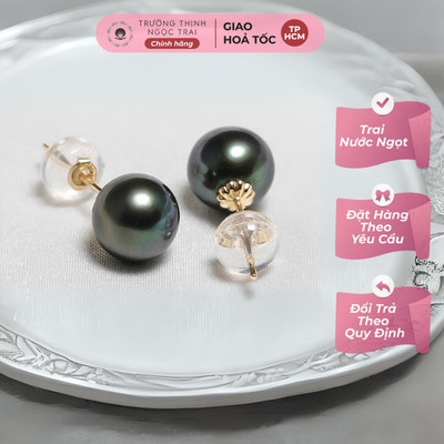 Bông Tai Ngọc Trai 9ly Màu Đen Ánh Xanh - Ngọc Trai Trường Thịnh