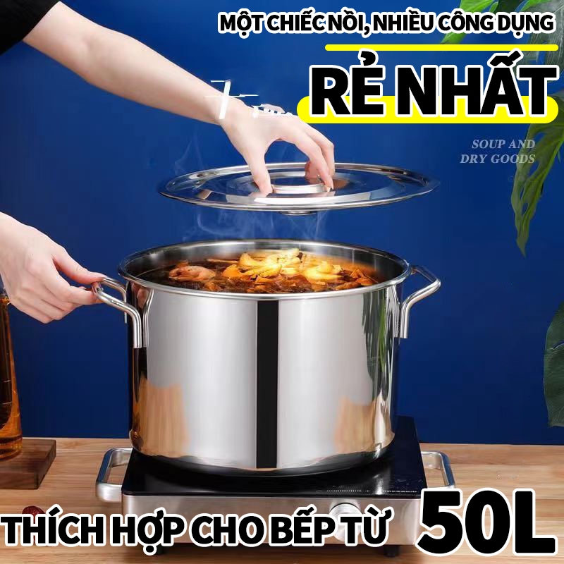 Nồi inox lớn 8l/20l/100l - nồi hầm xương, nấu súp, nấu bánh chưng nồi inox dày có nắp/nồi súp gia đình Nồi inox thương m