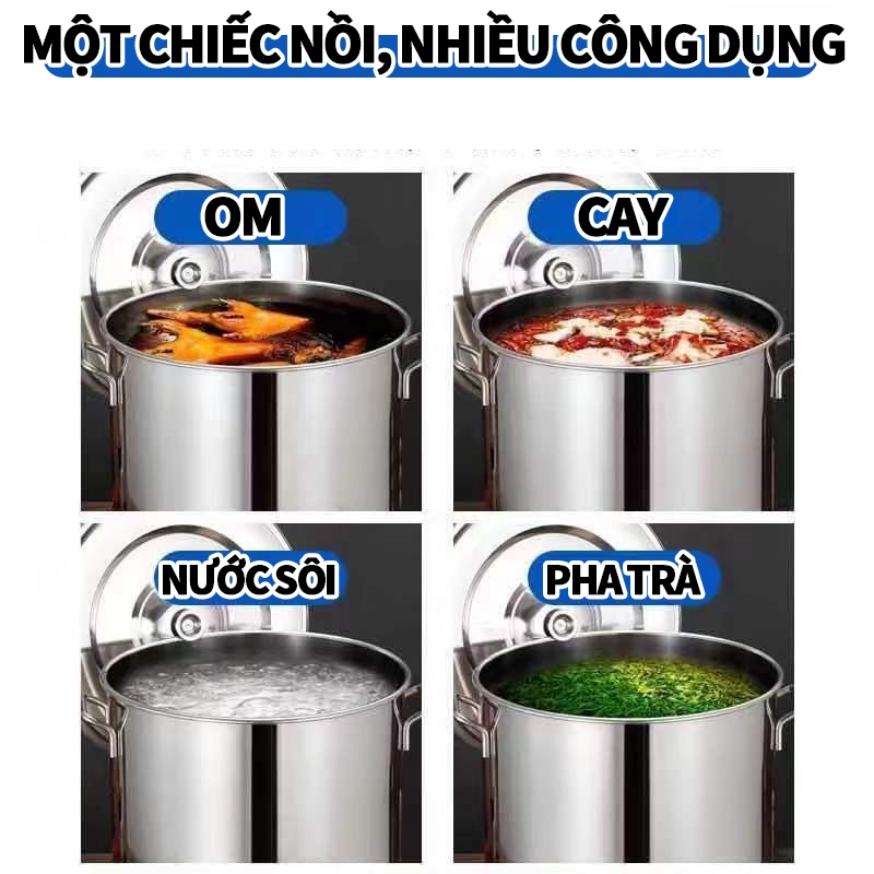 Nồi inox lớn 8l/20l/100l - nồi hầm xương, nấu súp, nấu bánh chưng nồi inox dày có nắp/nồi súp gia đình Nồi inox thương m