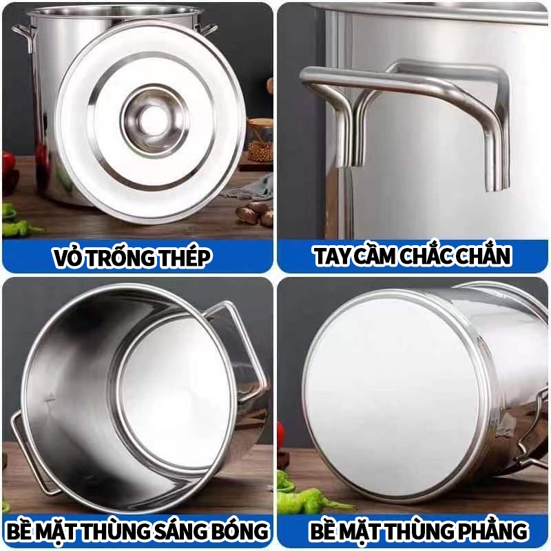 Nồi inox lớn 8l/20l/100l - nồi hầm xương, nấu súp, nấu bánh chưng nồi inox dày có nắp/nồi súp gia đình Nồi inox thương m