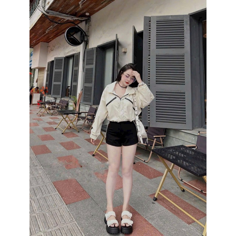 Set thể thao áo bo dây rút ngắn