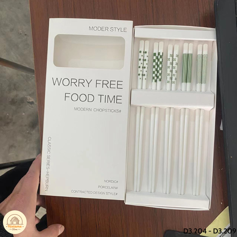 Hộp 5 đôi đũa sứ màu trắng vân đá sang trọng dễ vệ sinh