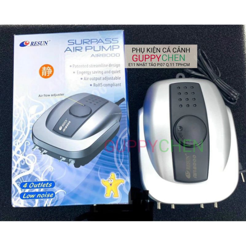 Máy Sủi Oxi Siêu Êm RESUN  AIR-4000 AIR-8000 - Sủi oxi cho bể cá  AIR-4000