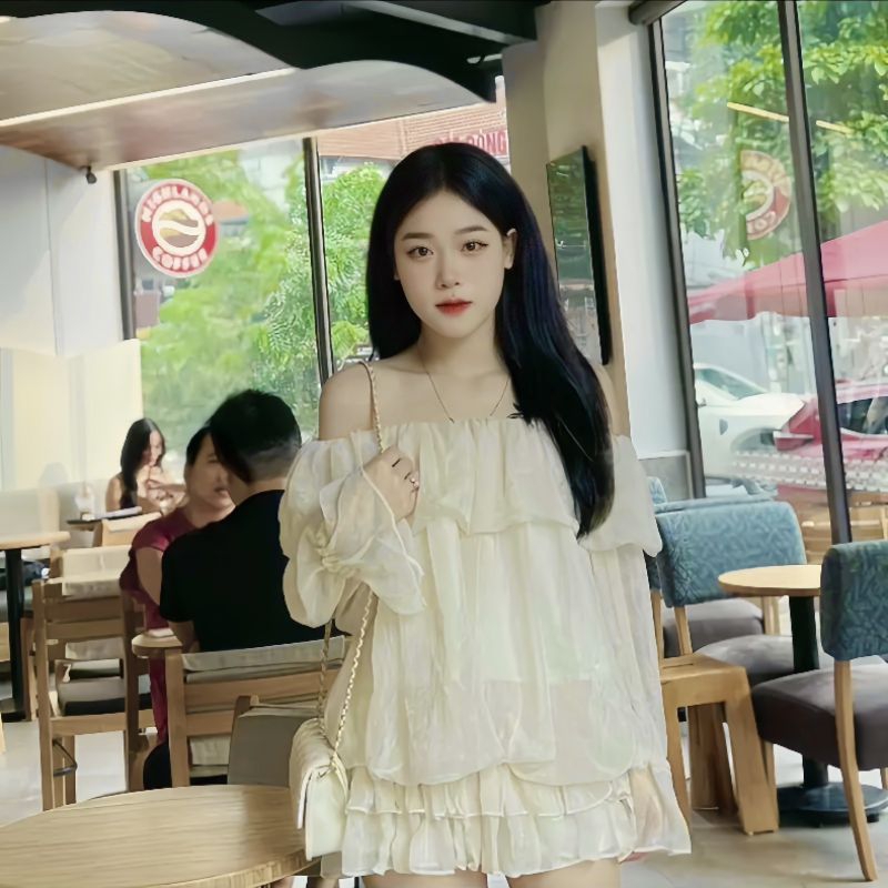 Sét Váy Trễ Vai Von Mềm Ulzzang Nhiều Màu Gồm Áo Trễ Vai + Chân Váy
