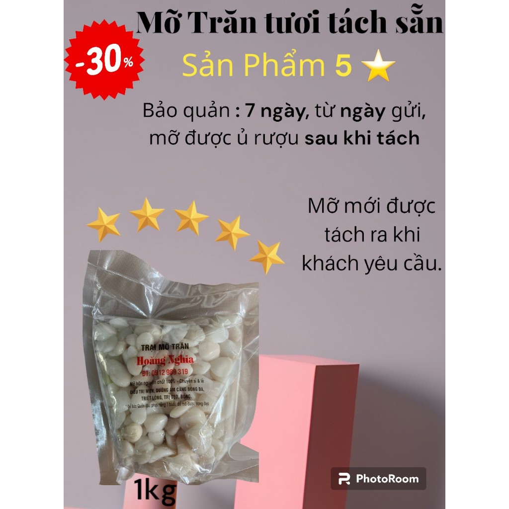 Mỡ trăn tươi tách sẵn 1kg, triệt lông sau khi dùng Kem tẩy lông và Sáp wax lông, mờ rạn da, sẹo