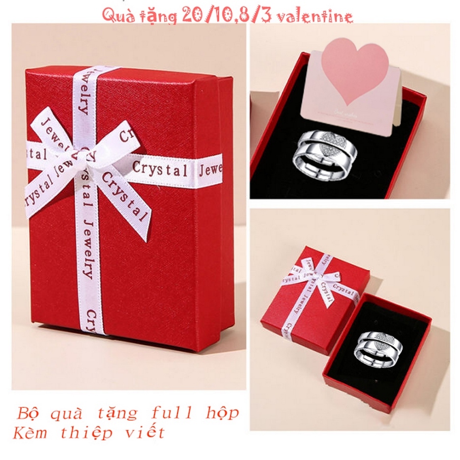 Quà tặng 8/3 - 20/10, valentine - Bộ nhẫn đôi dành tặng người thương full hộp quà + thiệp viết