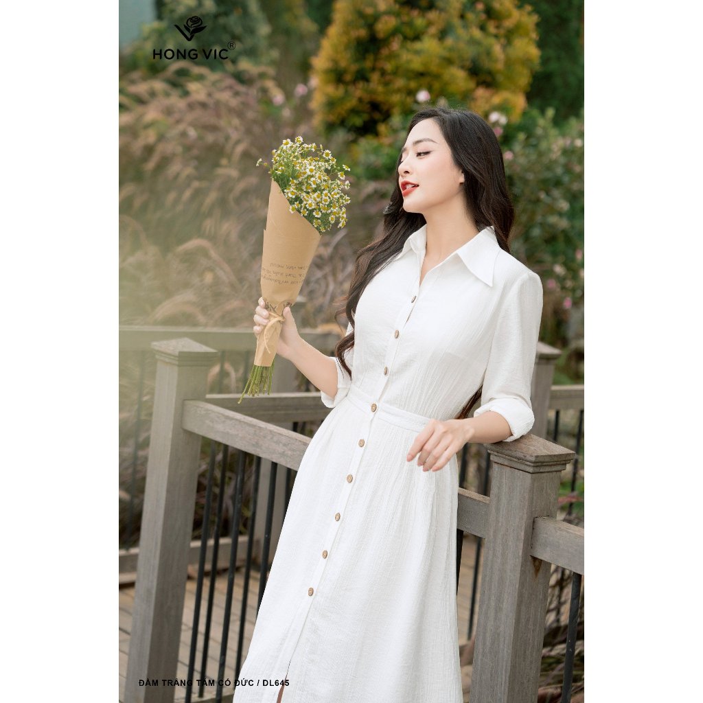 Đầm nữ thiết kế Hong Vic trắng tăm cổ đức DL645