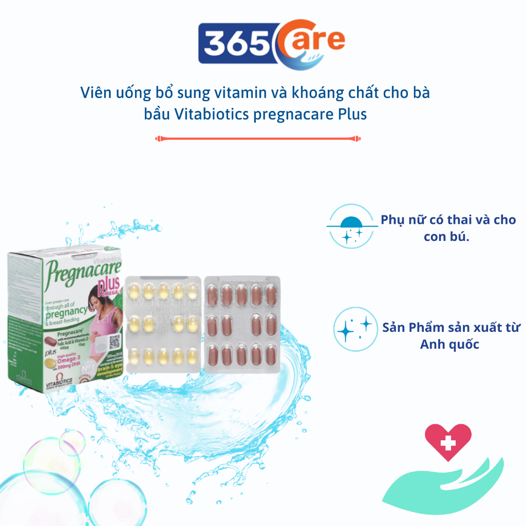 Viên uống bổ sung vitamin và khoáng chất cho bà bầu Vitabiotics pregnacare Plus Omega-3 hộp 56 viên - 365Care