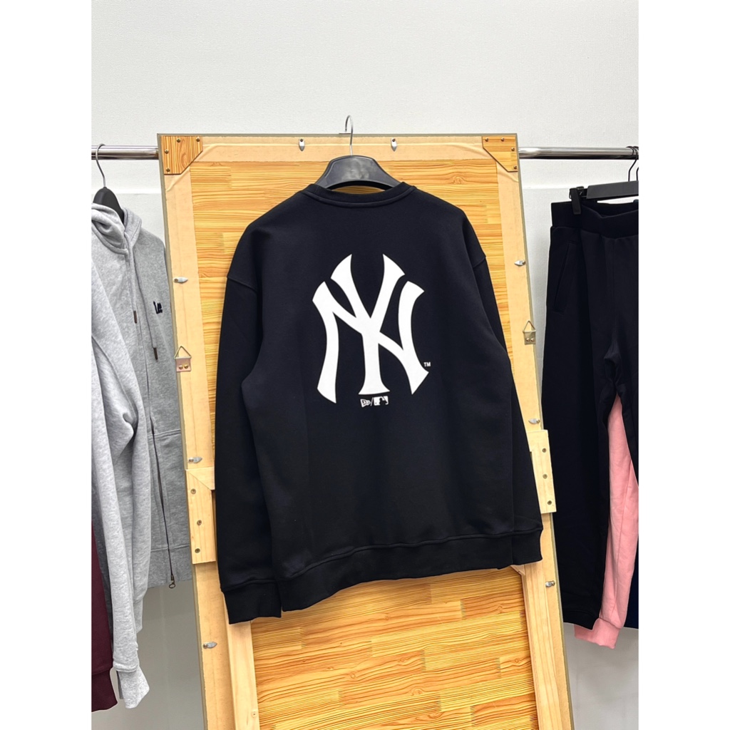 Sweater NewEra x MLB logo NY in trước sau, nỉ da cá, unisex