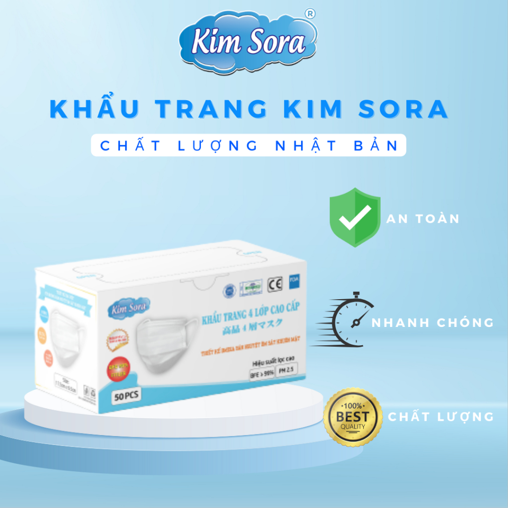 Khẩu trang y tế Kim Sora 4 lớp cao cấp bán nguyệt - 50 cái/ hộp