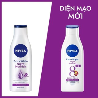 Sữa dưỡng thể dưỡng trắng da ban đêm nivea extra white night nourish body lotion 200ml - tím
