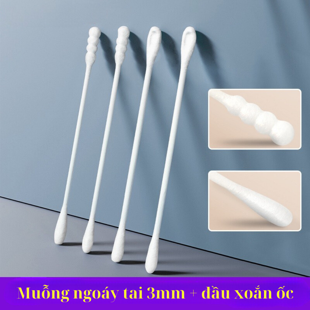 Tăm bông cho bé sơ sinh, bông tự nhiên, hộp 200 que vệ sinh tai mũi cho bé