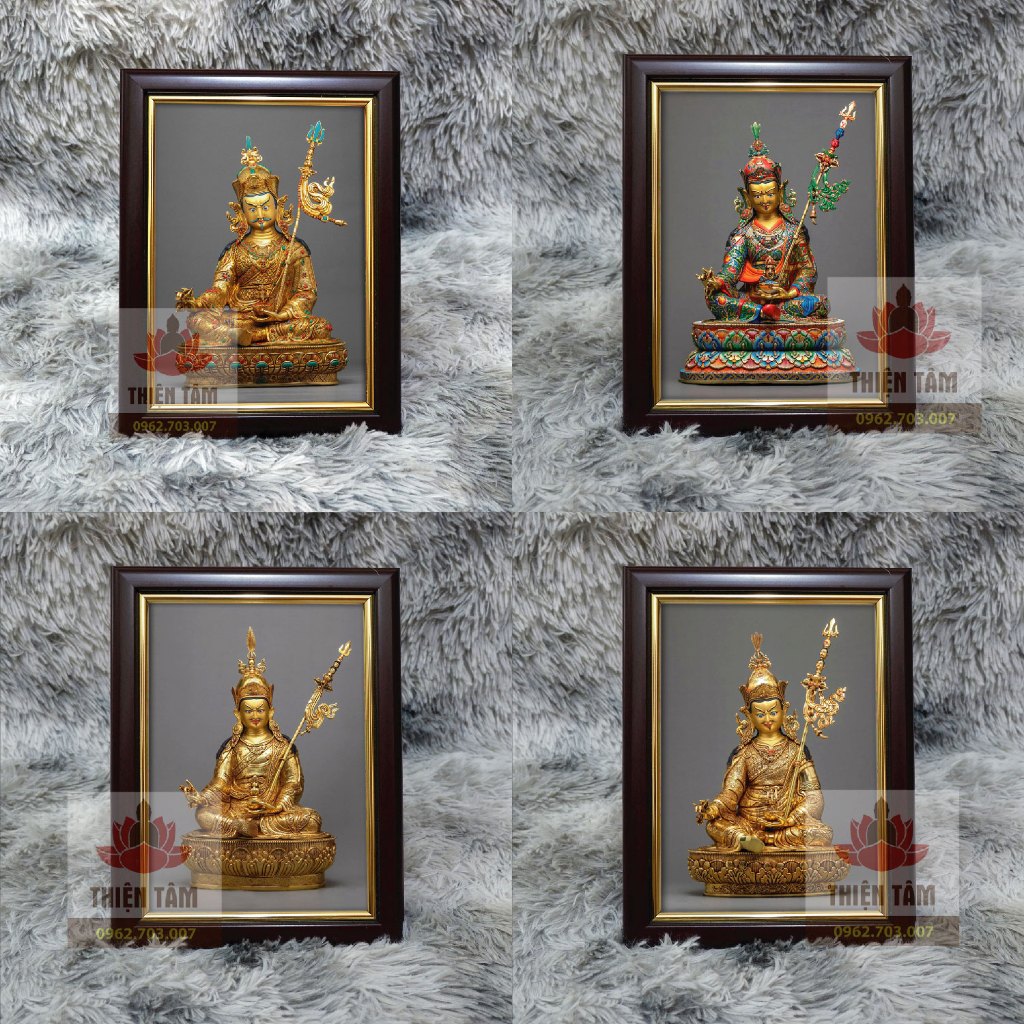 Tranh Đức Liên Hoa Sinh Guru Rinpoche để bàn 19,5x25,5cm (tranh tượng) chất liệu vải phủ bóng + khung composite xịn x