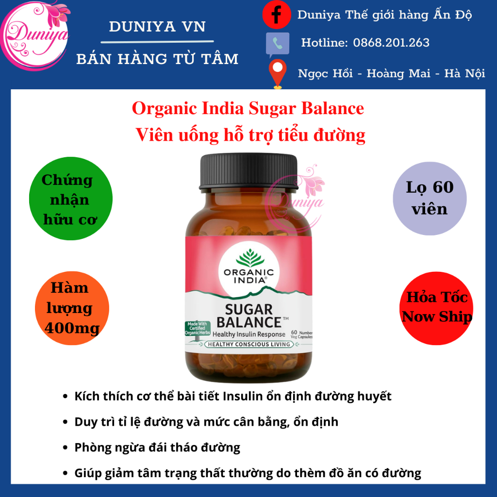 Viên uống hỗ trợ tiểu đường Organic India Sugar Balance