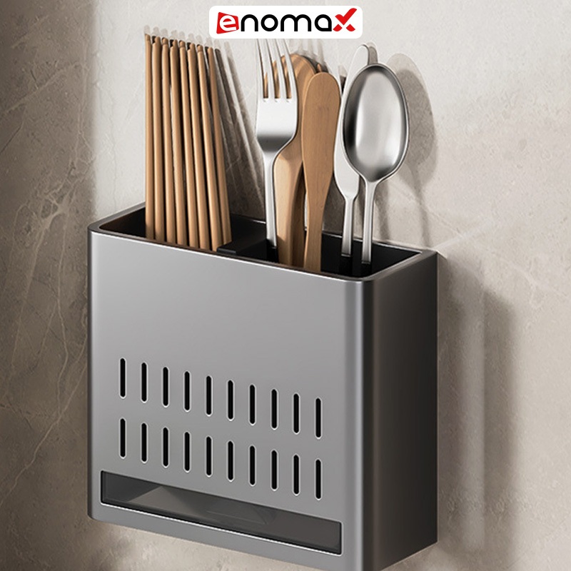 Ống đựng đũa muỗng Enomax treo tường hoặc để bàn, chất liệu nhôm hàng không cao cấp, trọn đời không gỉ. Bảo hành 10 năm