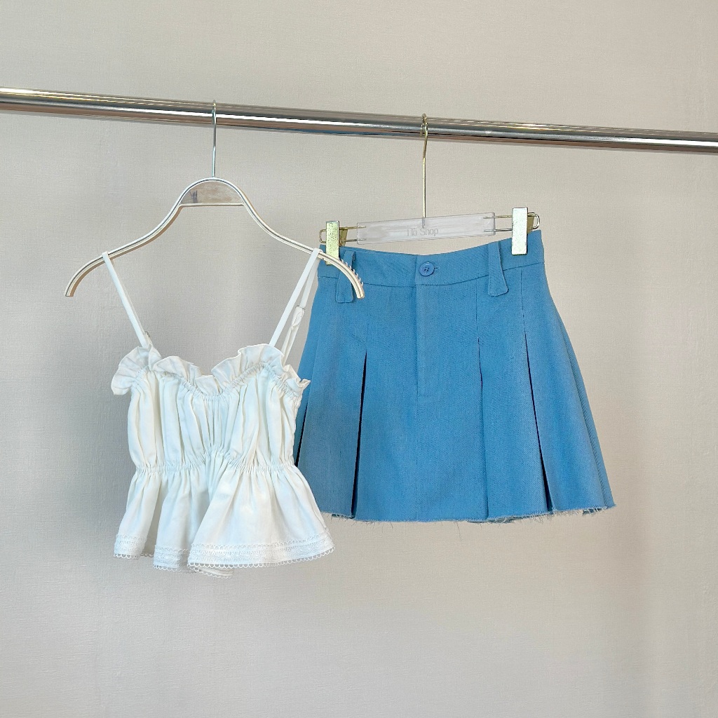 Áo 2 dây croptop Zasic nhún bèo phối ren sang chảnh A04