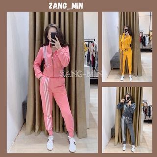 Bộ áo khoác dài tay cao cổ kéo khóa kèm quần dài 3 sọc set thu đông nữ kiểu dáng khỏe khoắn zangmin b31