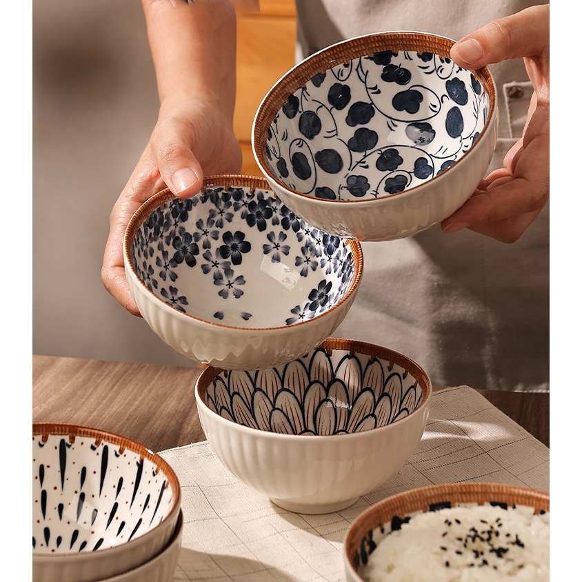 Bộ bát đĩa ăn cơm Bộ 6 chén ăn cơm gốm sứ in họa tiết, bát ăn cơm cao cấp có hộp đi kèm làm quà tặng Dieulinhshop