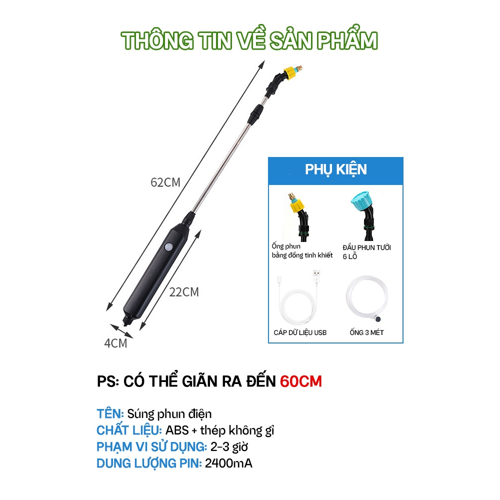 Bình xịt tưới cây Bình Xịt Điện Công Suất Cao Tự Động Máy Bơm Không Khí Vòi Phun Vòi Phun Tưới Cây Vườn 3/5M