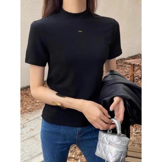 Áo thun nữ tay ngắn cổ lọ tròn tag sắt Di hàng Quảng Châu chất xốp, áo phông mùa hè form vừa chất mát đơn giản 230216