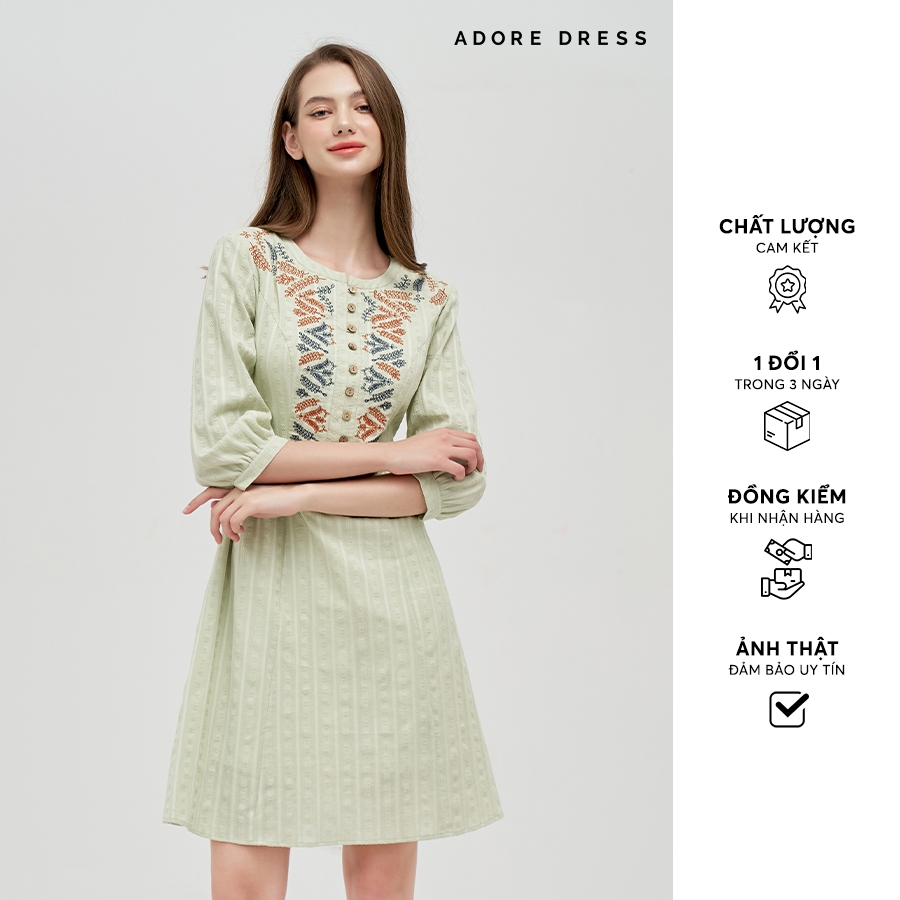 Đầm Mini dresses tunic style thô mint thêu thân trước 312DR1101 ADORE DRESS