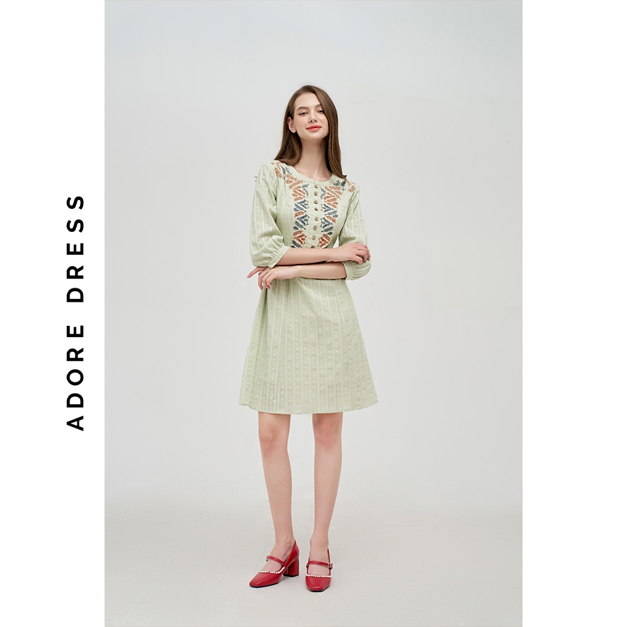 Đầm Mini dresses tunic style thô mint thêu thân trước 312DR1101 ADORE DRESS